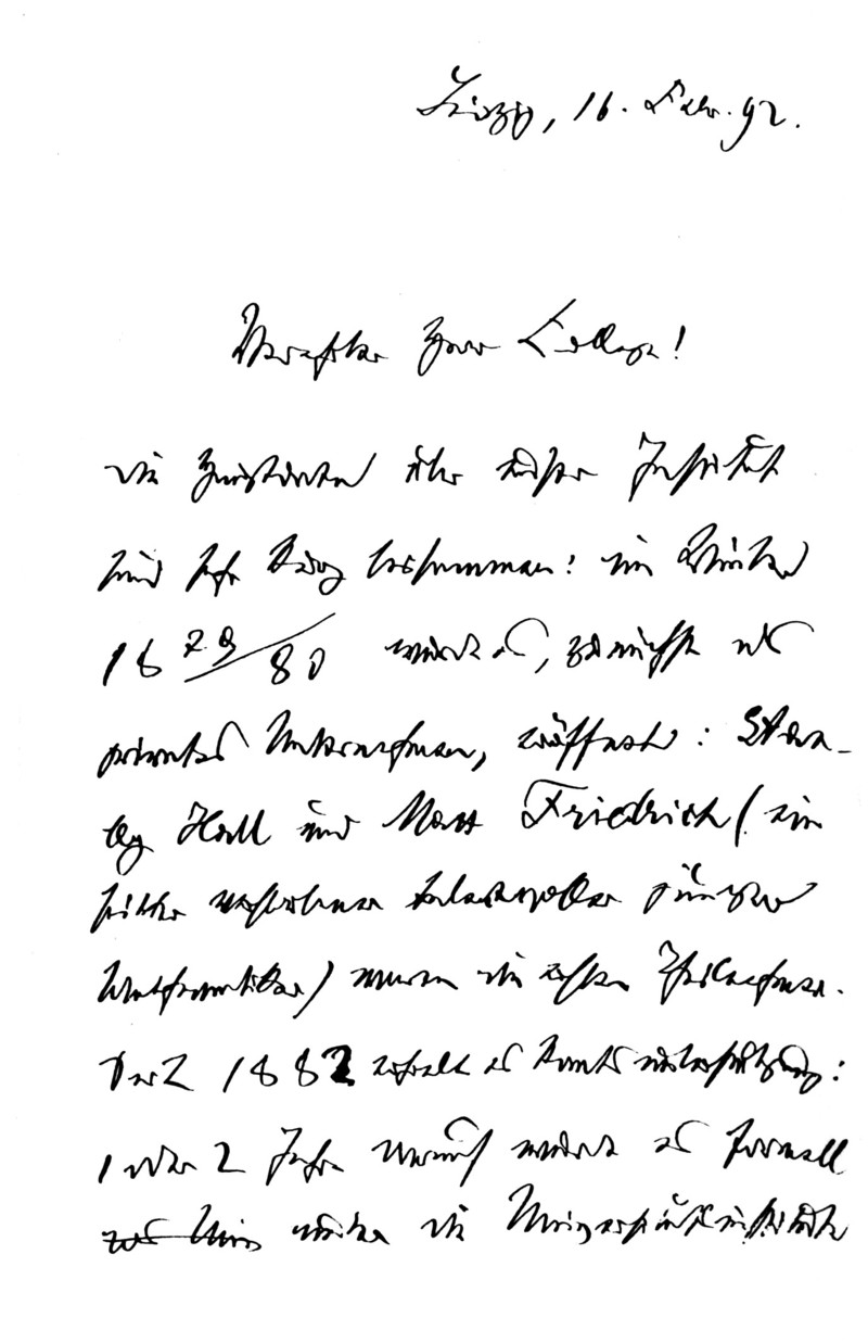 Brief an W. Jerusalem, 1892, Seite 1